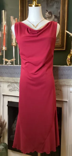 Express Red Cowl Neck Sleeveless Mermaid Midi Dress Size 3/4‎ Vintage Style thumbnail 1