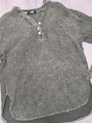 Dokotoo Green Textured Long Sleeve Button Henley Top Casual Loose Fit size mediu thumbnail 8