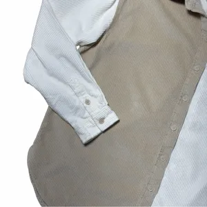 American Eagle Colorblock Corduroy Button Up Shirt Cream and Tan Womens M thumbnail 2