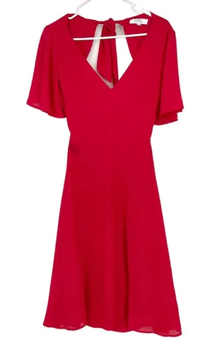 LOUNA Dress Women Size XS Midi Chiffon Red Open‎ Black Deep V Flutter Sleeve thumbnail 1