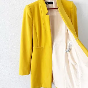 Zara Yellow Mustard Gold Inverted Lapel Minimalist Chic Longline Blazer Coat thumbnail 8