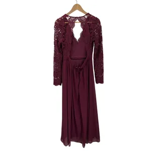 Lulus Burgundy Chiffon Long Sleeve‎ Bridesmaid Formal Gown Size M thumbnail 2