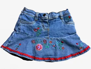 Kidskorner Baby Girls Embroidered Denim‎ Skirt Floral Ric Rac Blue 24M thumbnail 1