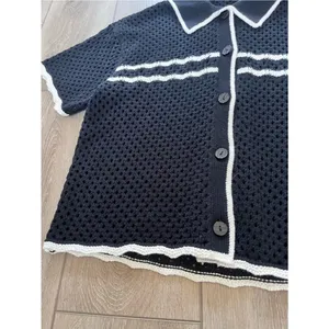 Abercrombie & Fitch Crochet Short Sleeve Polo Sweater thumbnail 2