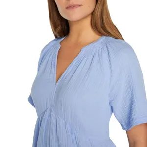 Gap Womens Gauze V Neck A Line Short Sleeve Tiered Dress Blue Size XS W Pockets thumbnail 3
