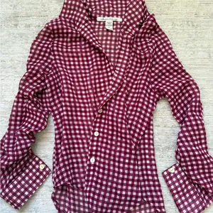 American Rag Burgundy Checkered Button Down Shirt (Size Small) thumbnail 5