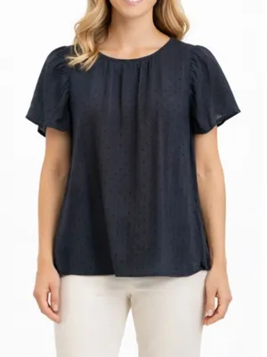 Loft cotton blue Swiss dot ruffle sleeve top size M thumbnail 1