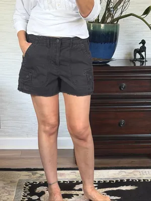 American Eagle Size 8 Black Stretch Cargo Utility Shorts Raw Hem thumbnail 10
