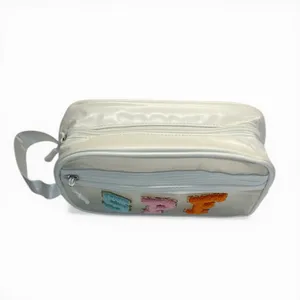 Clear SPF Makeup Bag Travel Cosmetic Pouch Chenille Patch Toiletry Organizer NWT thumbnail 2