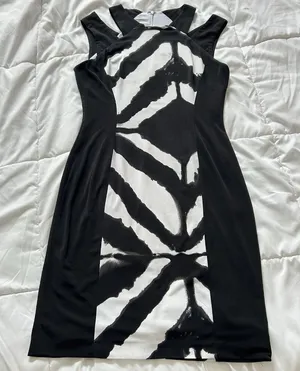 Cache Dress Womens 10 Black White Contrast Midi Sheath‎ Sleeveless Business Y2K thumbnail 1