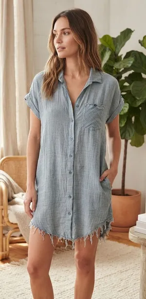 Umgee Light Blue Button-Down Swim Coverup thumbnail 1