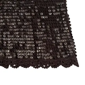 Vtg Chetta B Sequin Crochet Knit 2 Piece Skirt Set Sz M/L Dark Brown 90s Glam thumbnail 8