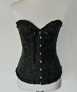 Black Satin Jacquard Lace Up Back Corset Size XL thumbnail 2