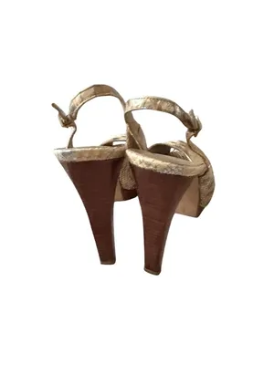 STUART WEITZMAN Beige Metallic Leather Slingback Heels Size 8 thumbnail 3