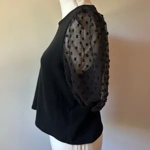 Maeve by Anthropologie Black Peplum Sheer Sleeve Blouse Size Medium thumbnail 7