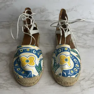Aquazzura Belgravia Printed Leather Flats Espadrille‎ White Size 8.5 cute spring thumbnail 3