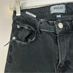 AGOLDE Toni Black Mid Rise Ankle Denim Jeans Raw Hems Size 25 thumbnail 6