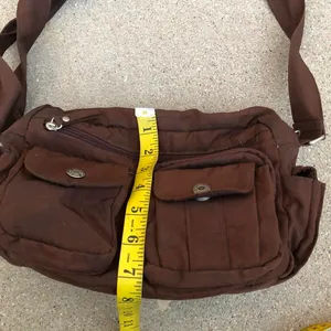 Y2K Brown shoulder messenger crossbody schoolgirl bratz bag purse cargo pocket goth academia satchel #preppy #2000s #streetwear #acubi #whimsygoth silver accents Measurement in pics thumbnail 3