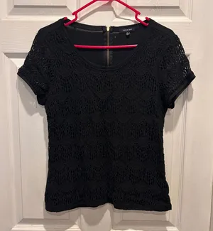 Verve‎ Ami Womens Black Lace Front Short Sleeve Blouse XL Whimsygoth Minimalist thumbnail 1