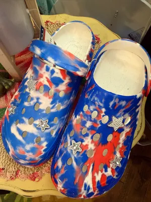 🇺🇸🇺🇸🇺🇸3 for 12$🇺🇸🇺🇸🇺🇸Tie-Dye Blue & Red Clog Shoes with Star Charms-9 thumbnail 1
