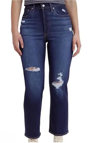 Levi’s women’s ribcage straight ankle jeans distressed dark wash plus size 32 thumbnail 1
