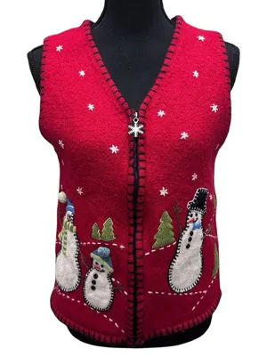 VTG Coldwater Creek Wool Full Zip Vest Size M‎ Snowman Cabincore Ugly Christmas thumbnail 1