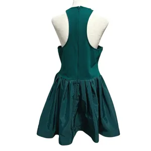 Maeve Size XL Halter Fit & Flare Mini Dress Green Holiday Taffeta Anthropologie thumbnail 4