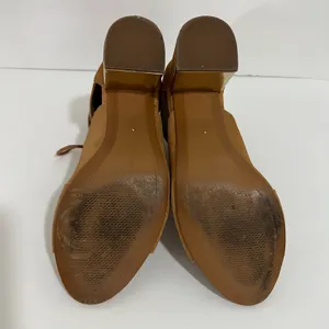Stradivarius Lace Up Block Heels Camel Brown & Gold Size 38 thumbnail 7