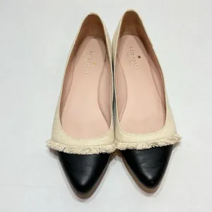 Kate Spade Nelly Canvas Cap Toe Pointed Ballet Flats Beige Black Fringe Sz 8M thumbnail 6