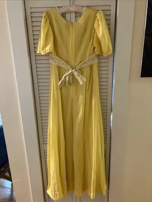 Vintage Homemade Yellow Puff Sleeve Embroidery Formal Dress Medium thumbnail 2