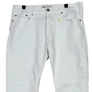Zara Straight Leg High Rise Stretch Casual Ankle Cropped Denim Jean Zip 36 White thumbnail 3