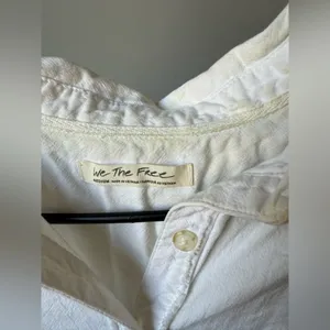 Free People Over Size Button Down Shirt Flannel Blouse Cotton White Cream Size M thumbnail 14