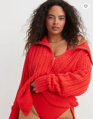 Aerie Red Cable Car Quarter‎ Zip Sweater Medium thumbnail 1