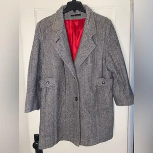 Vintage Union Made Abbmoore Wool Blend Grey Herringbone Coat/Jacket Made in USA thumbnail 1