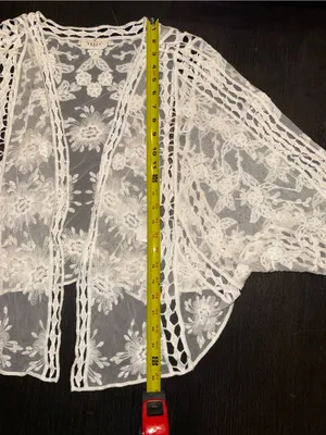 Cream White Floral Lace Kimono Cardigan Boho Crochet Size L thumbnail 5