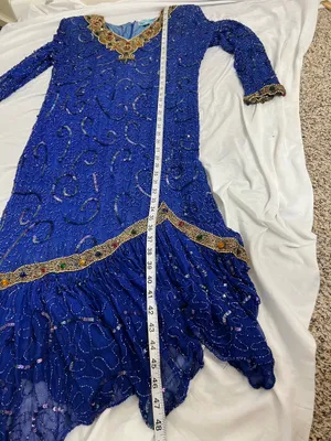 Vintage Tan-Chho Pure Silk Beaded Sequin Maxi Gown Dress Royal Blue Size XL 80’s thumbnail 9