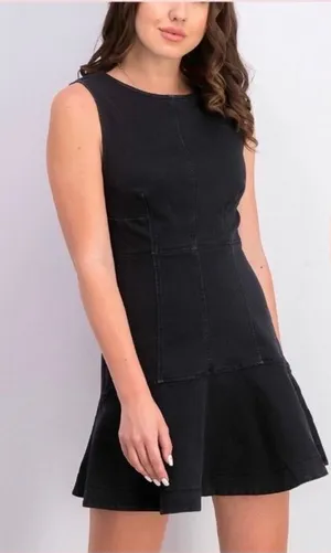 Free People Alex‎ Flare Denim Mini Dress Womens 6 Washed Black Grunge Ruffle New thumbnail 1