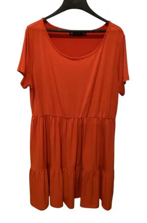 New York & Company Bold Orange Red Tiered Midi Dress thumbnail 1