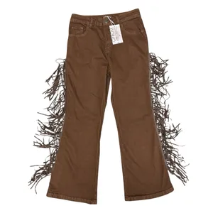 NEW Oyrosy Vintage Western Fringe Flared Jeans Brown Small thumbnail 4