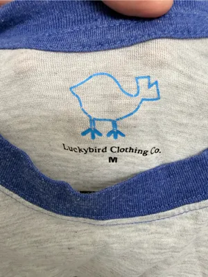 heather grey/blue three-quarter sleeve shirt featuring a "LOCAL" Gruene size M thumbnail 3