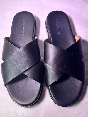 Madewell Black Crossband Leather Slide Sandals thumbnail 4