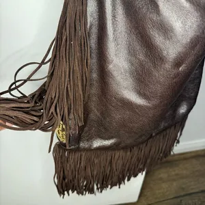 Tory Burch Dark Brown Fringed Leather Suede Hobo Bag thumbnail 5