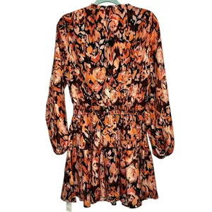Cupshe Floral Mini Dress Large NWT Long Sleeve Smocked Waist Boho Dress‎ thumbnail 3