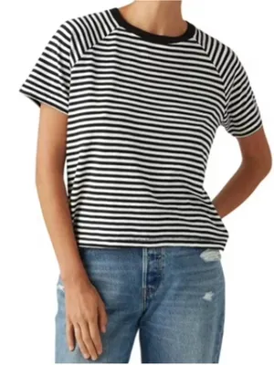 LEVI'S Striped Raglan T-Shirt Black White Cotton Blend Top NWT Game Day Tee‎ XS thumbnail 1