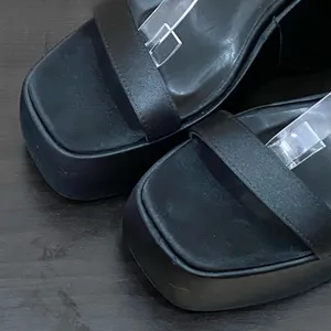 NASTY GAL Black Satin Ankle Strap Buckle Chunky Wedge Platform Sandals Size 8 thumbnail 13