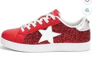 Women’s Red Glitter Star Low-Top Sneakers with White Star Accent lucky step thumbnail 1