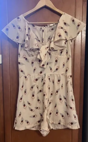 Forever 21 Peacock Feather Romper with Pockets Pale Pink Women’s M thumbnail 1