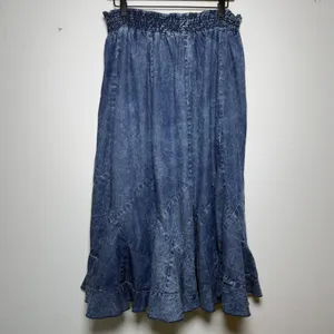 Reba Woman 100% Cotton Denim Chambray Skirt 2X Blue Acid Wash Smocked Western thumbnail 4