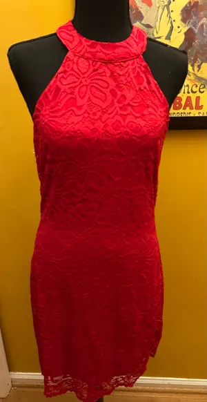 Charlotte Russe Y2K Red Lace Halter Mini Dress Size Large thumbnail 1