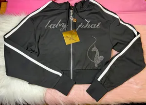 NWT Black Baby Phat Rhinestone Hooded Cropped Zipper Sweater thumbnail 2